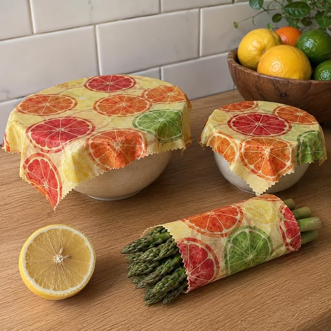 Beeswax Food Wraps – Reusable 3 Pack (Small, Medium, Large) – Eco Friendly Plastic Wrap Alternative – Organic Cotton Food Wrap