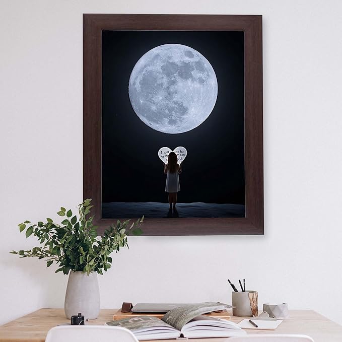 InkFlow Posters Moon and Heart Typography Poster - Romantic Night Sky Illustration - Modern Love Wall Art for Bedroom, Living Room, Home - 8x10 Unframed Canvas Print