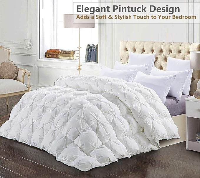 Oversized King Down Alternative Comforter 116x98 Inch White – 500 GSM Ultra Soft Breathable, Luxury Pintuck Pinch Pleat, All Season Duvet Insert with Corner Tabs, Machine Washable