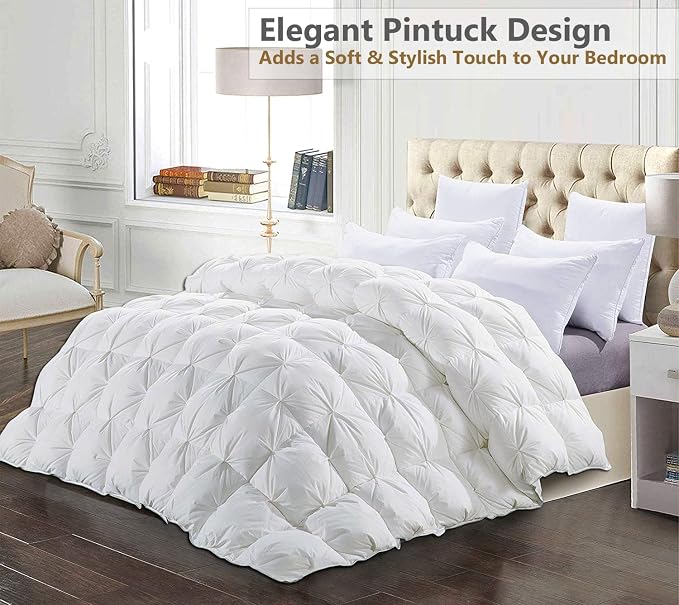 Alaskan King Down Alternative Comforter 136x120 Inch White – 500 GSM Ultra Soft Breathable, Luxury Pintuck Pinch Pleat, All Season Duvet Insert with Corner Tabs, Machine Washable