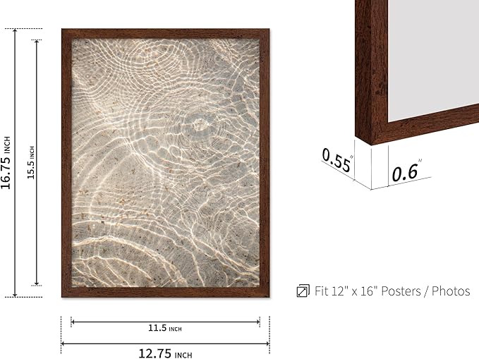 Monem Art Sunlit Ocean Water Texture Print - Minimalist Coastal Photography Poster - Wall Decor for Living Room, Bedroom or Office - 12x16 Brown Framed Wall Art by Mareike Bohmer