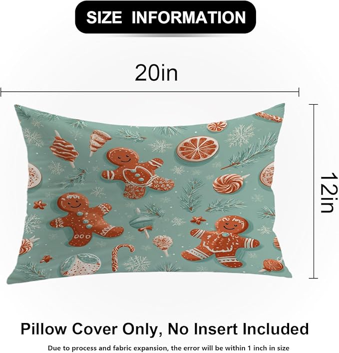 Shrahala Gingerbread Christmas Candy Decorative Throw Pillow Cover, Retro Christmas Candy Pattern Lumbar Pillowcase Blended Double-Sided No Inserts for Bedroom Living Room Set of 2 (12 x 20 in)