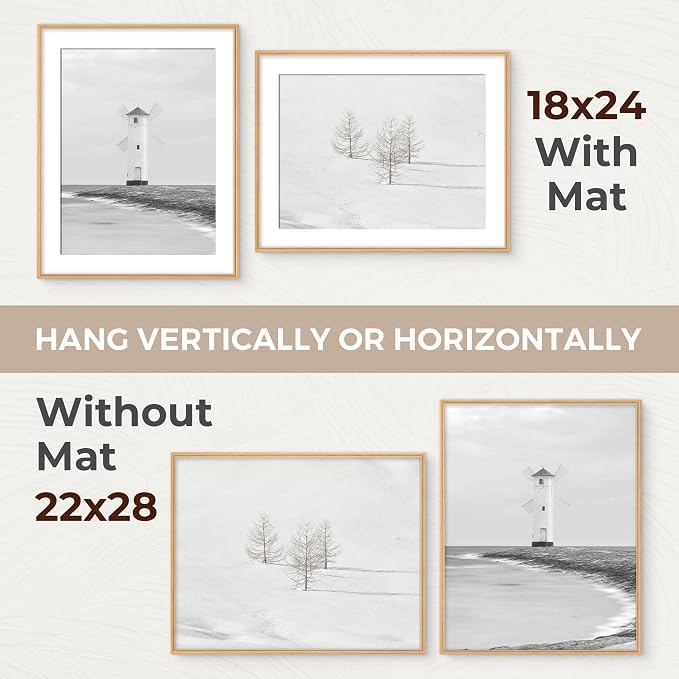 22x28 Picture Frame with Mat for 18x24, USA-Sourced Beech Wood Handcrafted Rounded Corner with HD Tempered Glass, 22 x 28 Gallery Wall Frames for Posters & Art Prints, Vertically or Horizontally