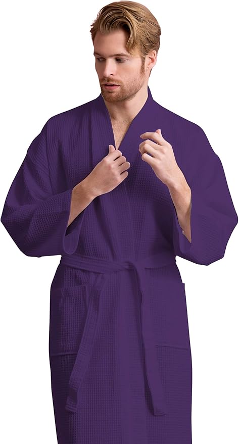 Soft Touch Linen Men's Cotton Waffle Bathrobe, Luxurious & Lightweight, Comfortable & Absorbent, Softness, Fast Dry,