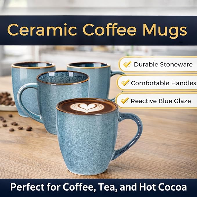GBHOME Ceramic Coffee Mugs Set of 4, 12oz Stoneware Coffee Mugs Set For Dad Mom Women MEN, Light Weight Ceramic Coffee Cups for Latte/Tea/Beer/Hot Cocoa, Dishwasher & Microwave Safe