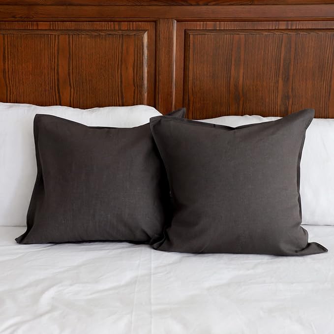 Simple&Opulence Linen Euro Shams Basic Style Solid Color 24x24 Inch Pack of 2 Flax Cotton Blend Decor Throw Pillow Covers Soft Breathable Farmhouse Pillow Shams - Dark Grey