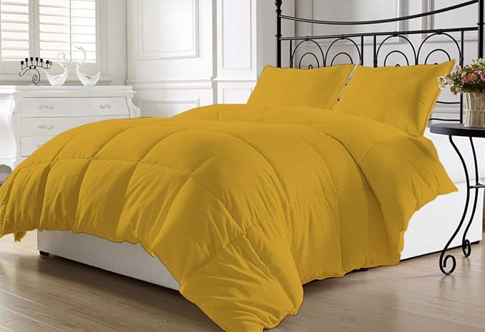 Luxurious and Hypoallergenic 600 Thread Count 1 Piece Down Alternative Comforter 100% Egyptian Cotton Solid (King/Cal King, Gold)