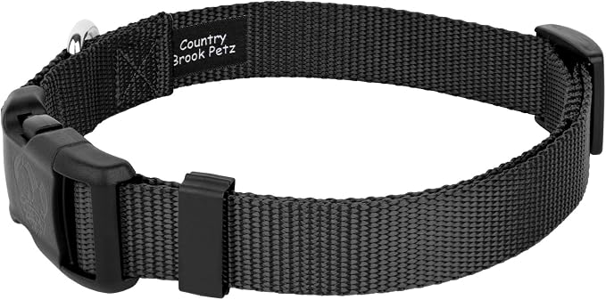 Country Brook Petz - Everyday Nylon Dog Collar and Leash - 10+ Cool Colors (1 Inch, Extra Large, Black)
