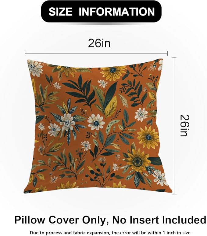 Shrahala Natural Aesthetic Organic Decorative Throw Pillow Cover, Free Form Flowers Earthy Color Square Pillowcase Blended Double-Sided No Inserts for Bedroom Living Room Set of 2 (26 X 26 in)