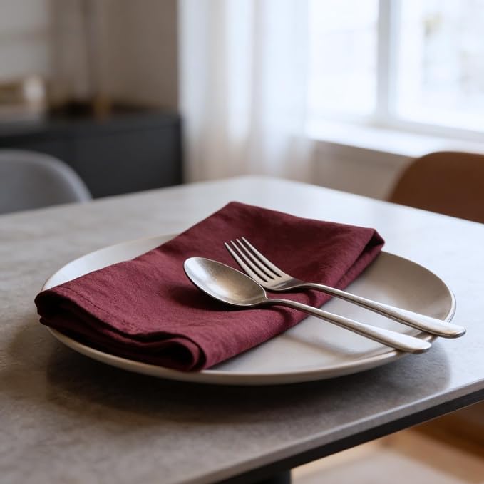 Cloth Napkins Set of 12, 100% Cotton Fabric Reusable Dinner Napkins, 18 x 18 Inch Washable Table & Kitchen Napkins for Everyday Dining, Entertaining, Home & Restaurant Use, Burgundy