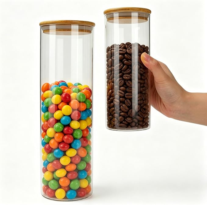 6pcs 2.25QT/1QT Glass Food Storage Containers with Lids | Extra Large 2.25QT(Set of 3) and 1QT (Set of 3) Storing Overnight Oats, Coffee, Spices, Candies, Flour, etc.,