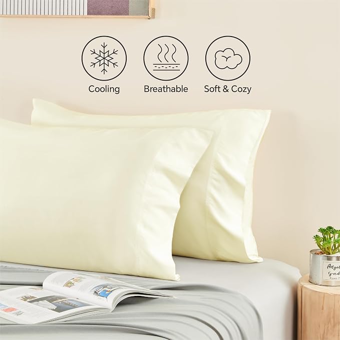 BEDELITE King Size Pillow Cases Set of 2, Rayon Derived from Bamboo, Cooling Pillow Cases for Hot Sleepers & Night Sweats, Breathable and Silky Soft Envelope Pillowcases(Cream, 20"x36")