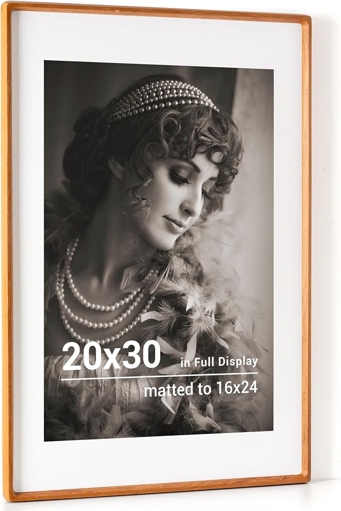 20x30 Poster Frame, USA-Sourced Teak Wood Picture Frame with HD Tempered Glass, Handcrafted Rounded Corner 20 x 30 Wooden Frames Matted to 16x24 Photos, Horizontal or Vertical Wall Display