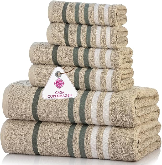 CASA COPENHAGEN Exotic 6 Pieces Towel Set- Grey Violet, 525 GSM 2 Bath Towel 2 Hand Towel 2 Washcloth, Designed in Denmark Made of Soft Egyptian Cotton for Bathroom, Kitchen & Shower