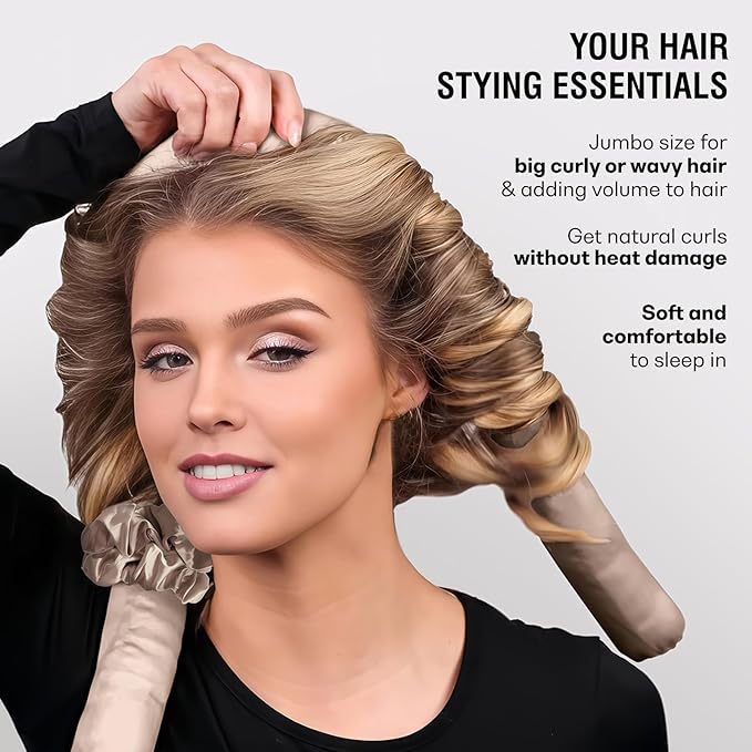 Jumbo Heatless Hair Curler Set-Satin Heatless Curls Overnight, Jumbo Curling Rod Headband, No Heat Curlers To Sleep in (Burgundy)