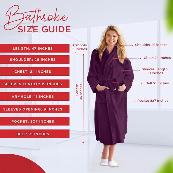RIVERSIDE Premium 100% Cotton Terry Bathrobe For Women and Men - Soft Towel Robes with Shawl Collar Ajdustable Belt & Pockets