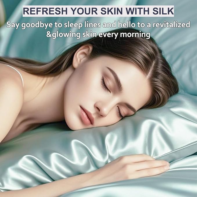 Silk Pillowcase King Size for Hair and Skin with Hidden Zipper, Ravmix Both Sides 21Momme Mulberry Silk Cooling Pillow Case, 20×36inches, 1PCS, Aqua Green