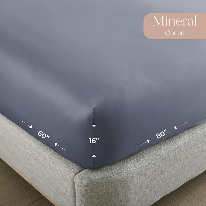 Sateen Weave GOTS & Fairtrade Certified - Soft Fitted Bed Sheets Only (Mineral, King)