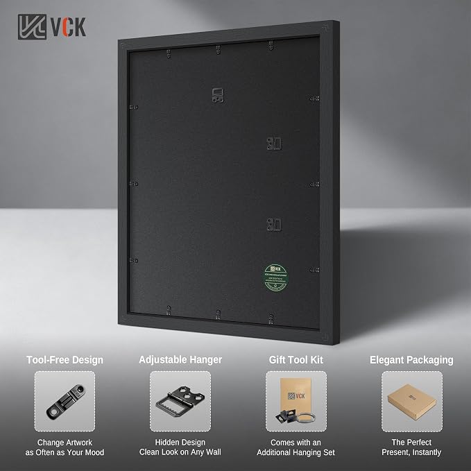 VCK 22.375x34 Poster Frame Black - 4 Pack, Gallery-Quality Wood Picture Frames, 1.1-Inch Wide Border, Polished Plexiglass, Vertical or Horizontal Wall