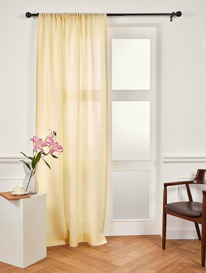 Solino Home European Flax Linen Sheer Curtain 108 Inches Long, 100% Pure Linen Beige 52 x 108 Inch Long Light Filtering Rod Pocket Window Curtains Panel for Living Room, Bedroom - 1 Panel