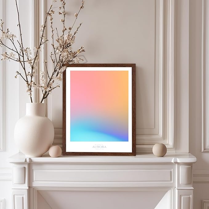 Monem Art Aurora Gradient Abstract Print - Minimalist Geometric Color Field Poster - Wall Decor for Living Room, Bedroom or Office - 8x10 Brown Framed Wall Art by Rs Lab Studio