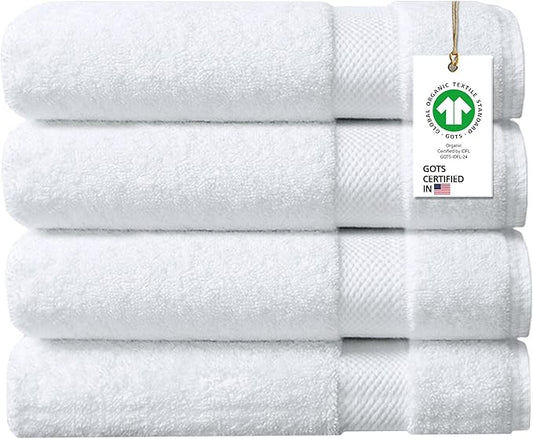 100% Organic Cotton Towels 650 GSM Plush Feather Touch Quick Dry Bath Towel, Pack of 4 GOTS Certified, Oeko-Tex Green Certified, Organic Cotton Bath Towel, 30"X58"