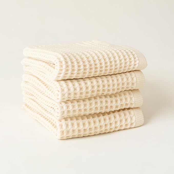 Premium Waffle Hand Towels Pack of 4 Extra Large 20x35 inch - 100% Turkish Cotton, Waffle Weave, Quick Dry, Lint Free, Super Absorbent, Thin Hand Bath Towel (Natural, Set of 4 Hand Towels)