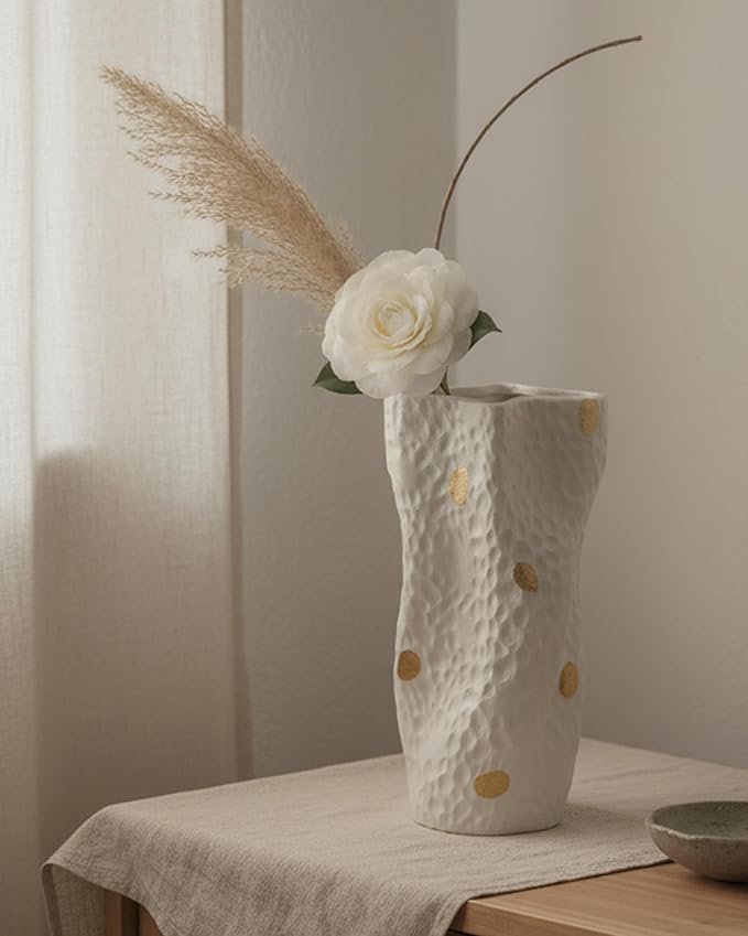Ceramic Vases for Home Decor, 9.9 Inch Organic Nature Twisted Shape, OOSTONEE Gold Modern Wabi Sabi Unique Flower Vase for Home, Living Room, Bedroom, Dining Table, Centerpiece Decor