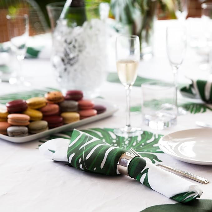 Huddleson Tropical Print Linen Napkin 22x22 (Set of Four) Luxury Italian Linen Napkin Sewn in US