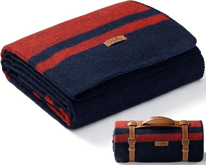 Molithe 100% Wool Blanket, 62" x 48", Warm, Thick, Washable, Military | Great for Camping, Outdoors, Sporting Events, Survival KitsBlue and Red
