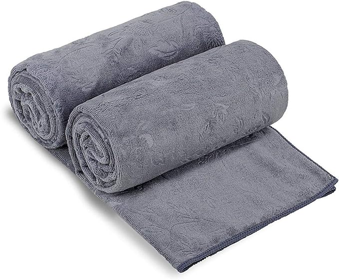 JML Large Bath Towels Set of 2, 30" x 60", Fast Drying, Soft Super Absorbent Oversized Microfiber Towel for Body, Use for Hotel, Salon, Yoga, Gym,Spa, Sauna, Shower, Pool, Sport - Grey Floral
