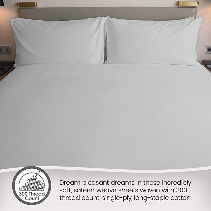 Organic Full Fitted Sheet Only Deep Pocket - 100% Organic Cotton Sheets with Breathable 300 Thread Count Sateen Weave GOTS & Fairtrade Certified - Soft Fitted Bed Sheets Only (Silver, Full)