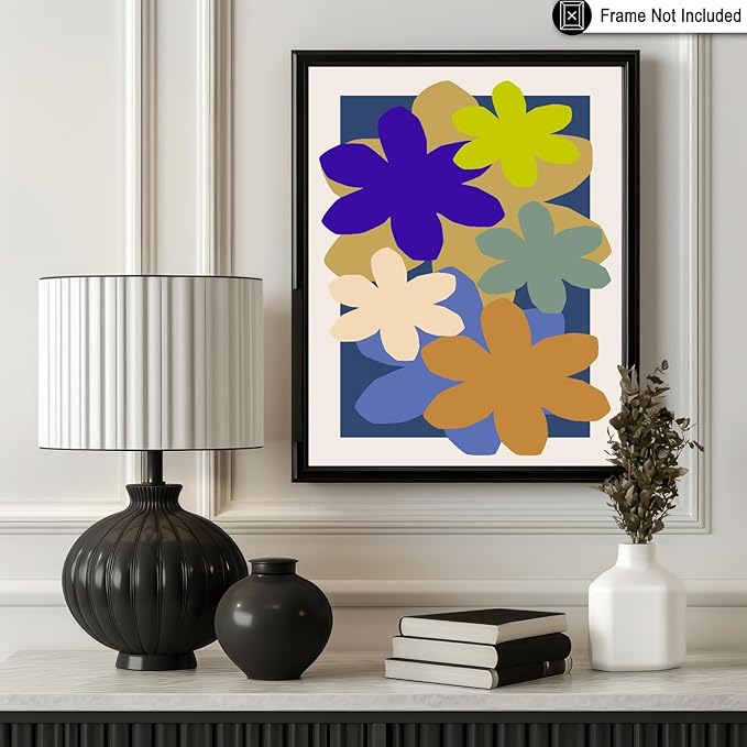 Monem Art Colorful Abstract Floral Shapes Print - Modern Minimalist Flower Art Poster - Wall Decor for Living Room, Bedroom or Office - 16x20 Unframed Wall Art by Rs Lab Studio