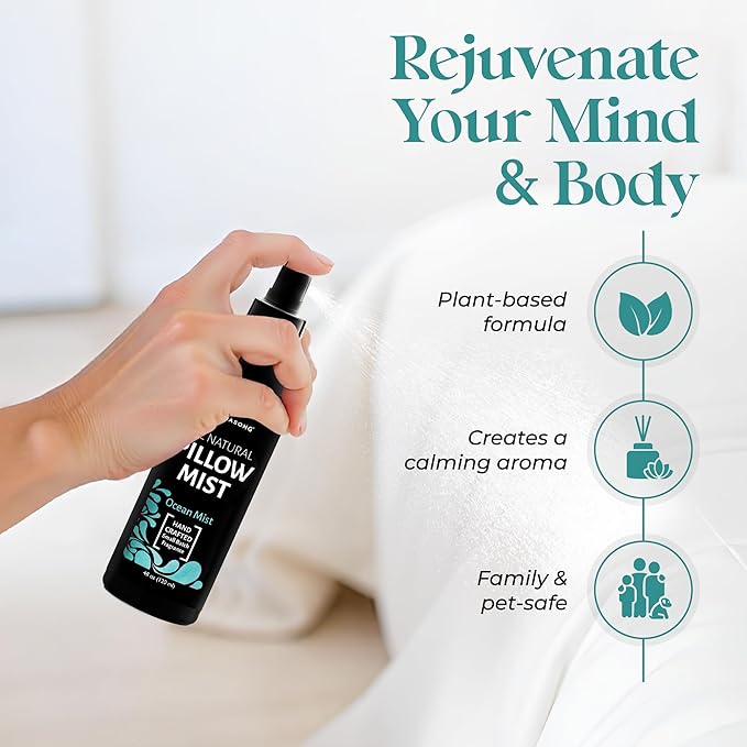 Aromasong All Natural Pillow Spray Holiday Gift Pack of Lavender, Ocean Mist, and Eucalyptus Included - Calming Linen & Bedtime Natural Essential Oil Mist Spray for Sleeping