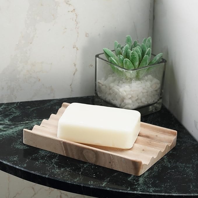 Karibiber Soap Holder, Marble Soap Dish for Shower, Bar Soaps Holder with Water Ripple Design, Easy Cleaning Soaps Saver for Kitchen Sink，Bathroom, Executive Indian Natural Stone Soap Tray(Phalodi)