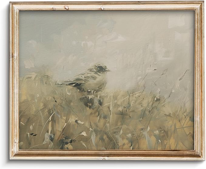 Vodefoad Little Bird Retro Vintage Canvas Wall Art Bird Painting Retro Canvas Wall Art Neutral Farmhouse Decor Blurred Landscape Animal Oil Painting Decor Rustic Nature Canvas Prints Antique Neutral Landscape Oil Painting Vintage Art Pictures for Bedro...