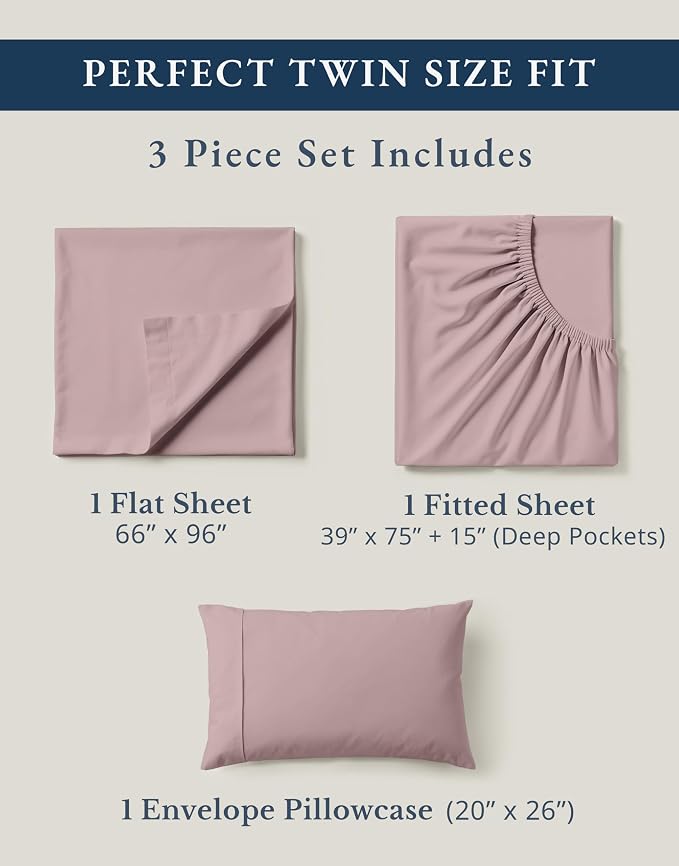LANE LINEN Twin Sheet Set 100% Organic Cotton 3pc Percale Cooling - Lilac | Twin Sheet Set, GOTS Certified Organic Cotton Percale - Great For Gifting, Easy-Care Machine Washable, For Hot Sleepers