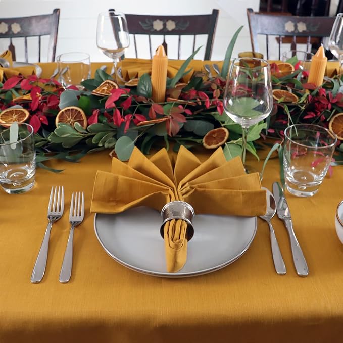 Huddleson Saffron Gold Linen Napkin 20x20 (Set of Four) Luxury Italian Linen Napkin Sewn in US