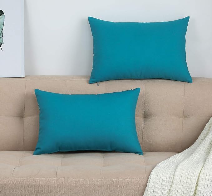 TangDepot 100% Cotton Solid Throw Pillow Cover 12x18 Blue Ashes | 100% cotton, same-color zip, machine wash & air dry. For living room, bedroom, office, car. 42 colors, 55 sizes. Cover only.