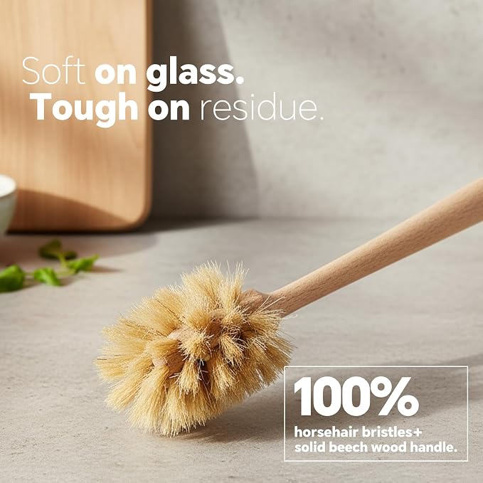Wooden Dish Brush - Round Kitchen Scrub Brush for Pots, Pans & Cast Iron Skillets - Heavy Duty Vegetable Scrubber & Sink Cleaner (Natural Beech)