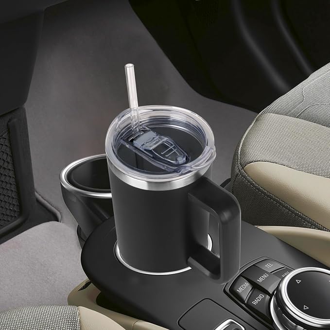 SYACOT 40 oz Tumbler with Handle and Straw Stainless Steel Insulated Tumbler Leak Proof Lid and Straw Lid Reusable Travel Mug Coffee Mug Cup Dishwasher Safe Keep Drinks Cold and Hot (Magic Black)