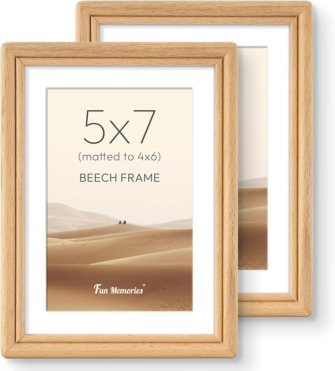 5x7 Picture Frame with Mat for 4x6, USA-Sourced Beech Wood Handcrafted Rounded Corner with HD Tempered Glass, 5 x 7 Photo Frames Gallery Wall & Tabletop, Vertically or Horizontally, 2 Pack