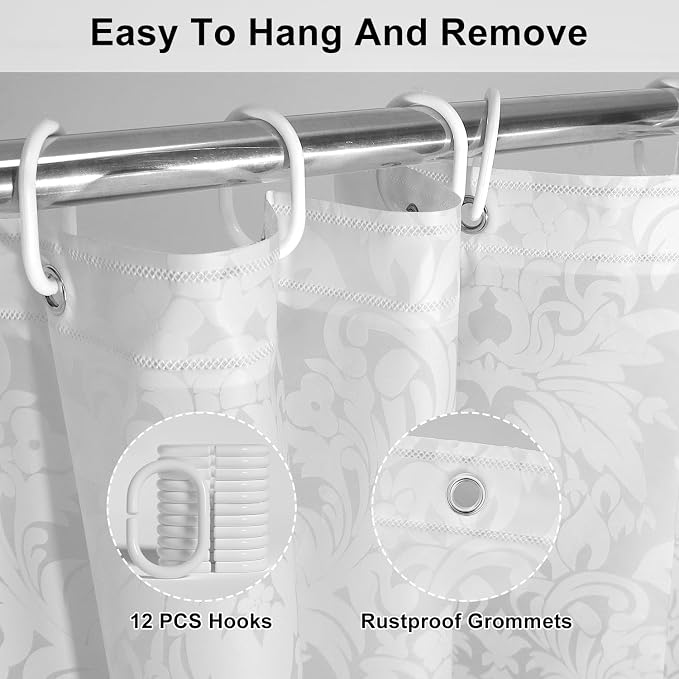 PEVA Shower Curtain, Water Repellent Premium Bathroom Shower Curtain with 3 Magnetic Weights for Shower Stall, Bathtubs