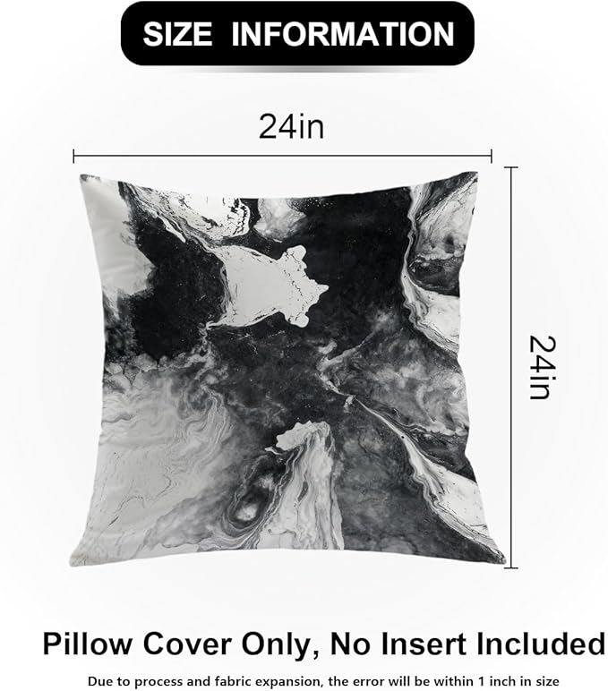 Shrahala Black and White Throw Pillow Cover, Watercolor Abstract Hand Painting On Canvas Modern Square Pillowcase Blended Double-Sided No Inserts for Bedroom Living Room Set of 2 (24 X 24 in)
