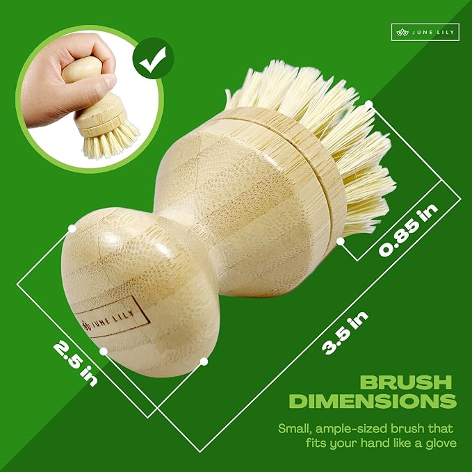 JuneLily Short Sisal Dish Brush Plant-Based for Kitchen Bathroom Cleaning Produce Washing Dishes (Short Dish Brush)