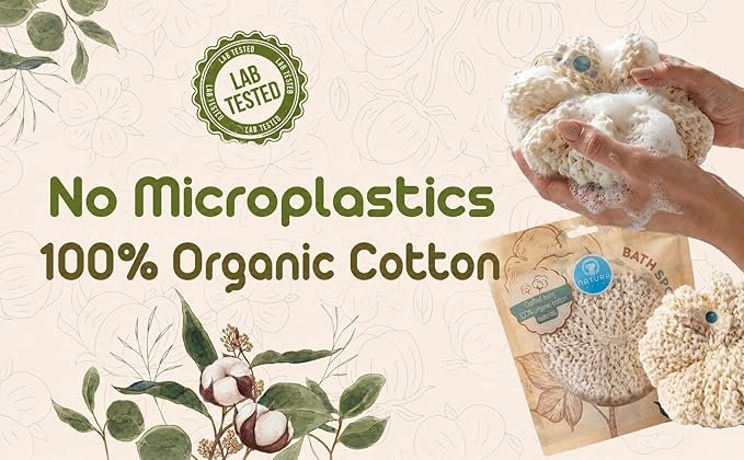 Organic Bath Sponge/Natura Bath Organic Cotton Bath Sponge – Ultra Soft Natural Body Sponge for Shower, Gentle Exfoliating Bath Sponge for Sensitive Skin, Reusable Eco-Friendly Shower Sponge