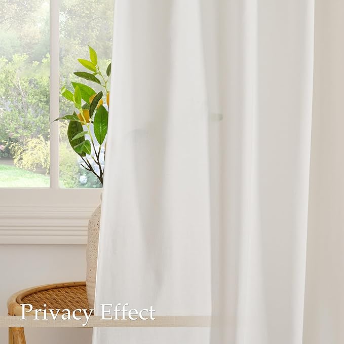 NICETOWN Cream Curtains 84 inch Long 2 Panels Set, 55" Wide Thick Organic Flax Belgian Linen Blend Privacy Window Drapes Rod Pocket & Back Tab with Light Filtering for Bedroom/Living Room