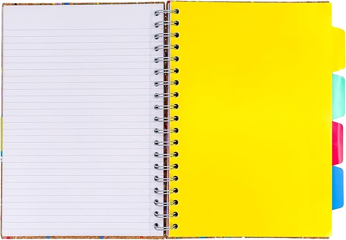 Pukka Pad, Pukka Planet Cork B5 Multi-Subject Notebook – Wire Bound Project Book with 200 Pages, 100 Sheets of FSC Recycled 8mm Lined Paper & Tabbed Dividers for Home, School, & Office, 10.12 x 7.3in