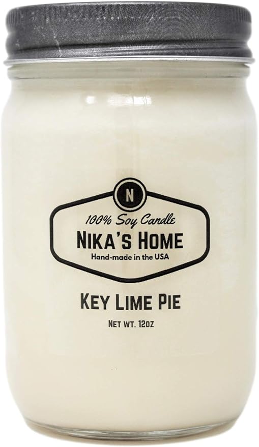 Nika's Home Key Lime Pie Soy Candle - 12oz Mason Jar - Non-Toxic - Hand Poured in The USA, Long Burning 50-60 Hours Highly Scented All Natural, Clean Burning