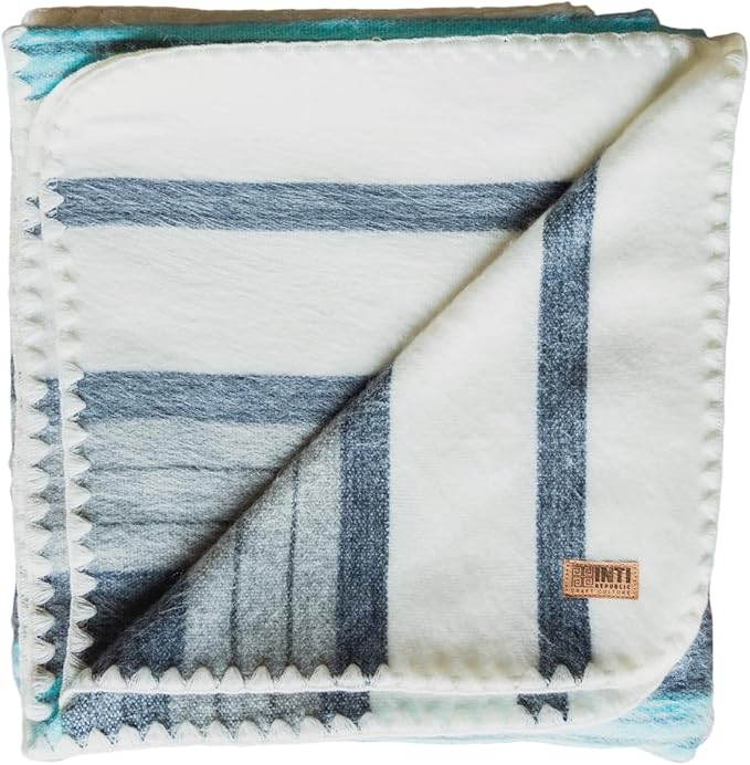 Alpaca Wool Throw Blanket | Ultra Soft, Lightweight, Warm, Breathable, Non-Itchy | Classic, Elegant-Minimalist Design for Bed, Couch, Travel, or Gift | 64" L x 45" W (Sea Tones)